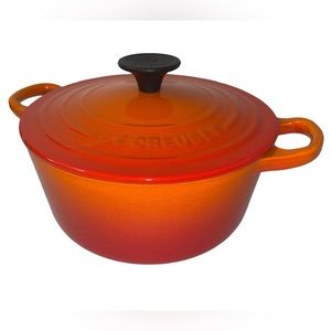 Vintage Le Creuset France #18 Flame Enamel Cast Iron Round Dutch Oven 2 Qt Pot B